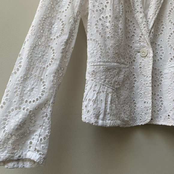 Wrap London Blazer Jacket Size UK 12 White Broderie Anglaise Long Sleeve - Picture 3 of 10